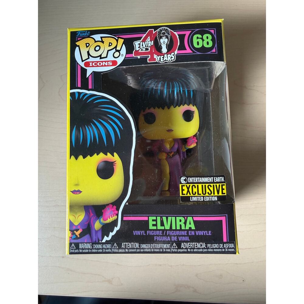 Funko Pop! Icons: Elvira (Black Light) #68 Entertainment Earth Exclusive.